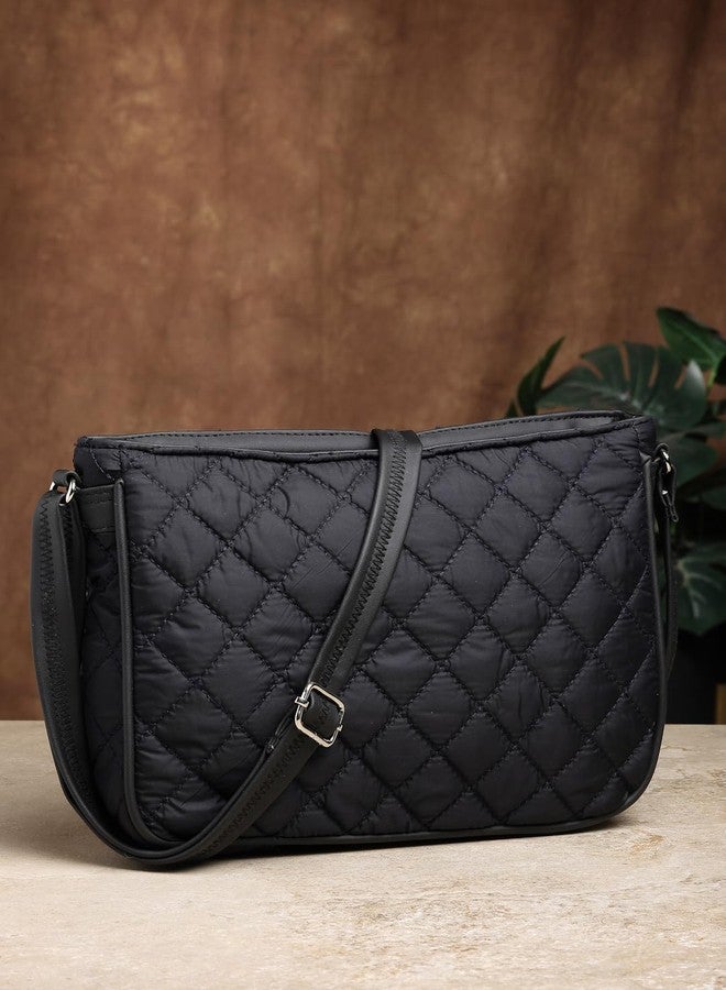 Anekaant Uno Black Geometric Quilted Polyester Sling Bag - Image 3